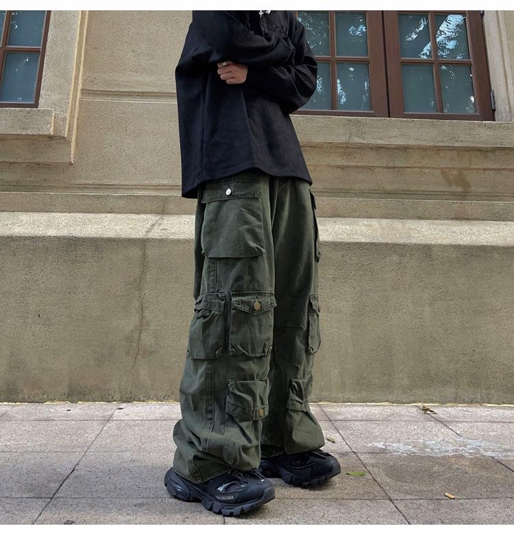 Мужской модный американский ретро-комбинезон с широкими штанинами и множеством карманов