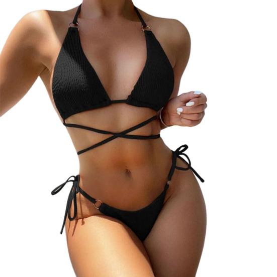 2 шт./компл. женский комплект бикини, однотонный, с бретелькой на шее, с несколькими бретелями, трехточечный