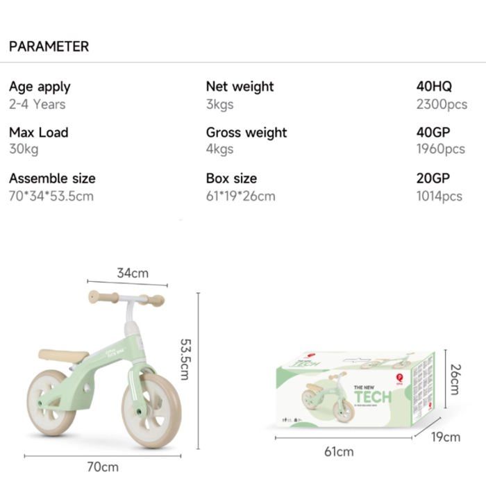 Draisienne pour enfant - QPLAY - Menthe - Réglable en hauteur - Roues de 9" - Limiteur de direction