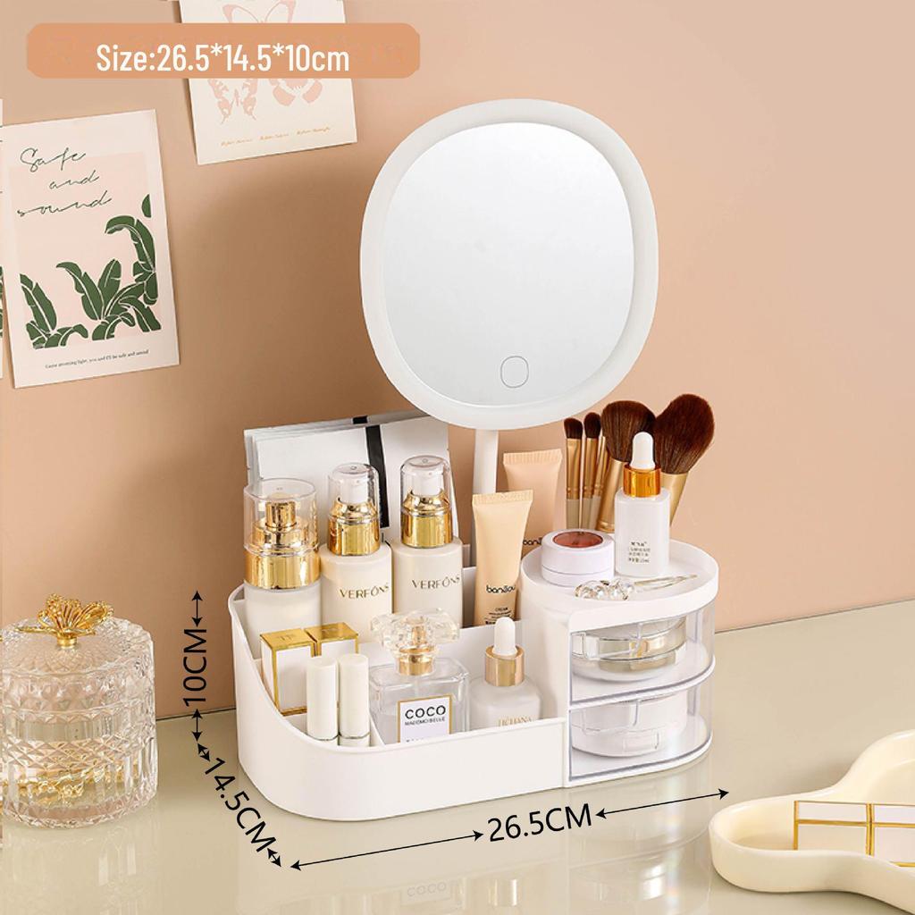 Multifunctional Cosmetic Storage Box with Makeup Mirror and Lipstick Organizer