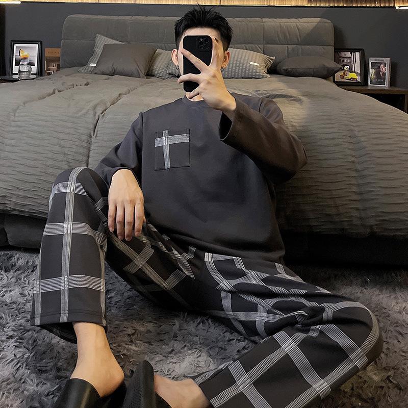 Cotton Men Pajama Long Sleepwear Elegant Male Pijama Hombre Nightwear Striped Loungewear Pajamas for Men Dropship