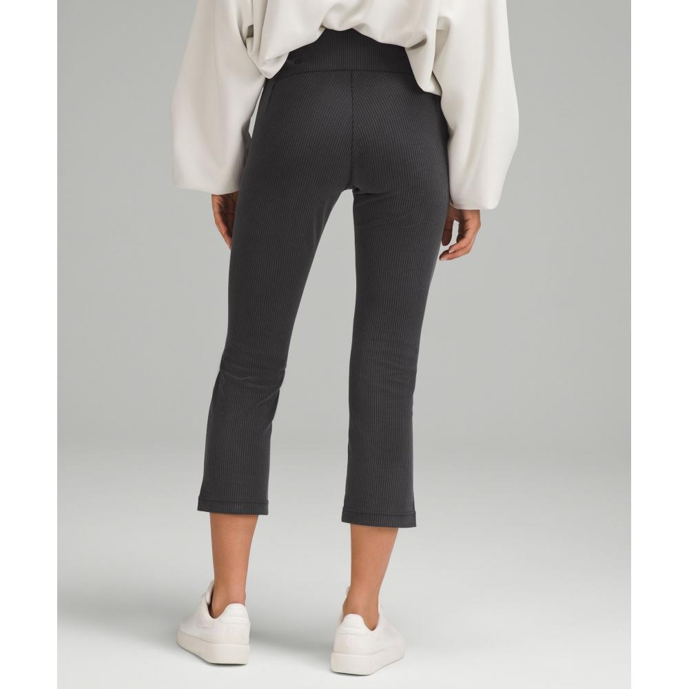 Lululemon Ribbed Softstreme Zip Leg High Rise Cropped Pant 25  Black