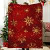 Cozy Vintage Christmas Blanket with Golden Snowflakes - Soft, Warm Flannel Throw for Naps, Camping, Travel & Home Decor