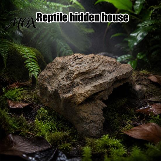 Resin Reptile Shelter Hide Cave, Realistic Rock Look Toad House, Humid Snake Hiding Spot for Frogs, Small Reptiles, Indoor Terrarium, Outdoor