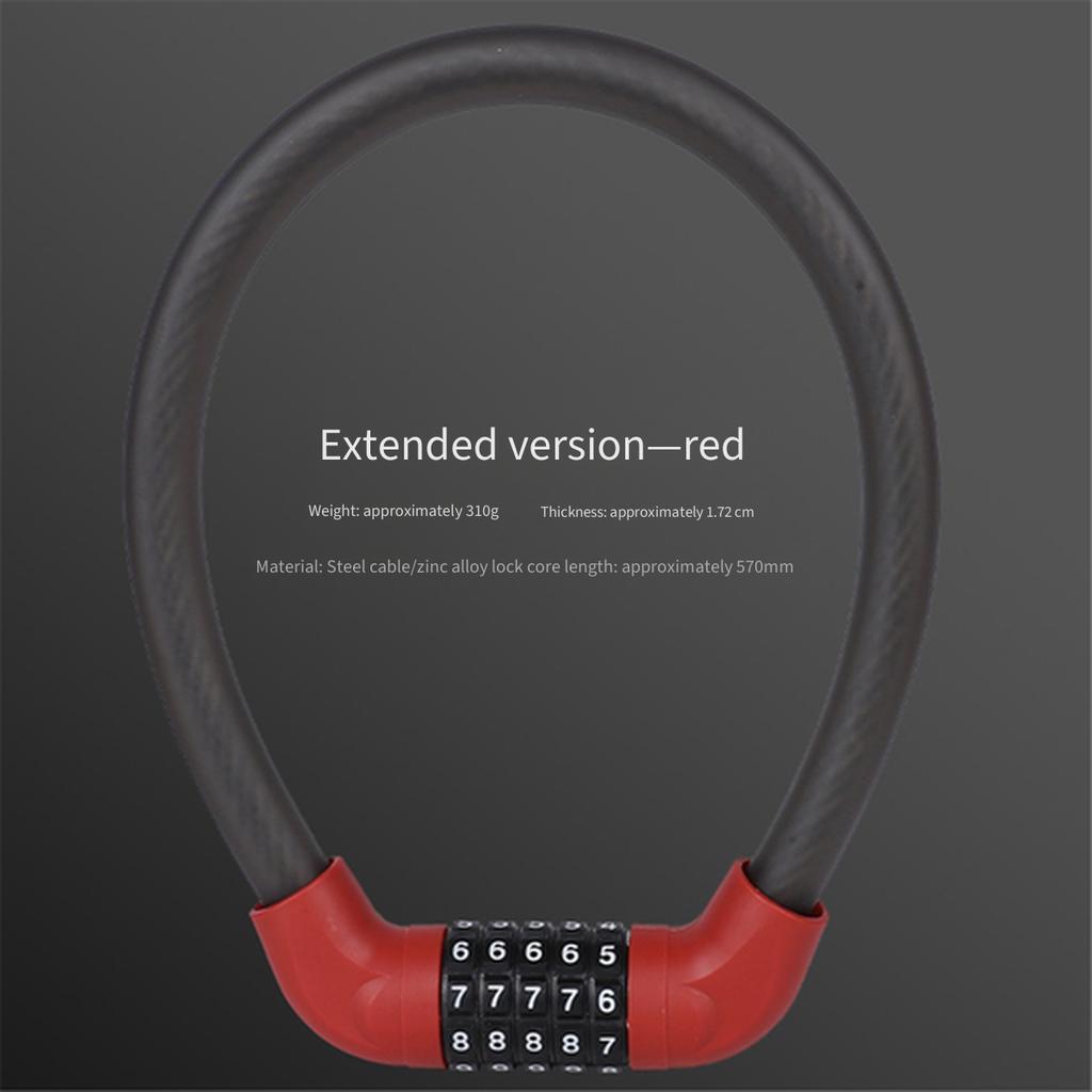 5‑Digit Password Bicycle Cable Lock, Thick Anti‑Cut Steel Wire Anti‑Theft Security Lock for Bicycle E‑Bike Motorcycle Cycling Equipment
