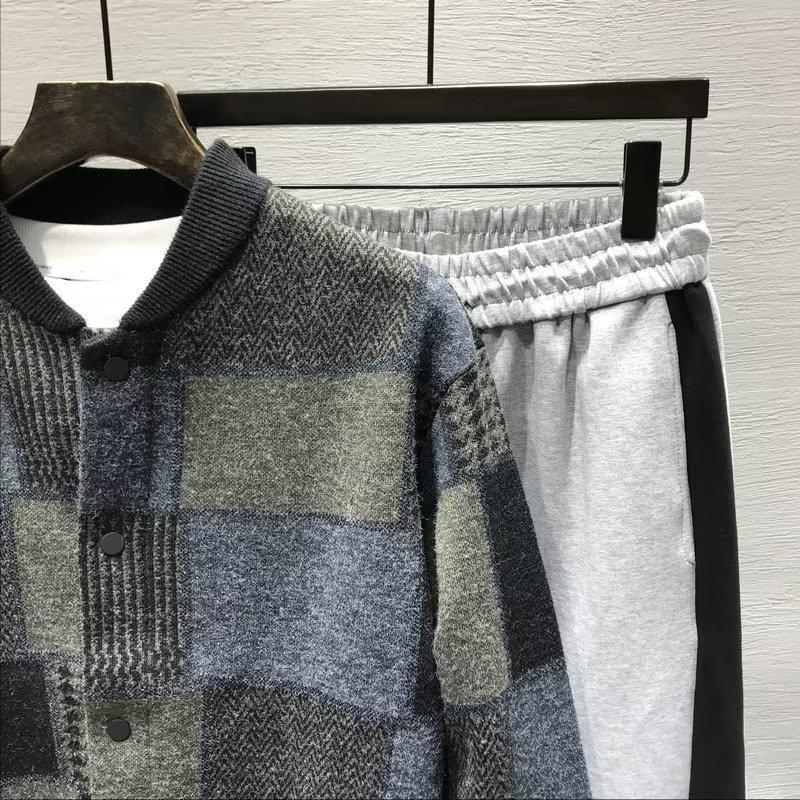 Мужская мода осень/зима 2024 года: Вязаный кардиган в клетку Colorblock — модный, молодежный и универсальный повседневный топ