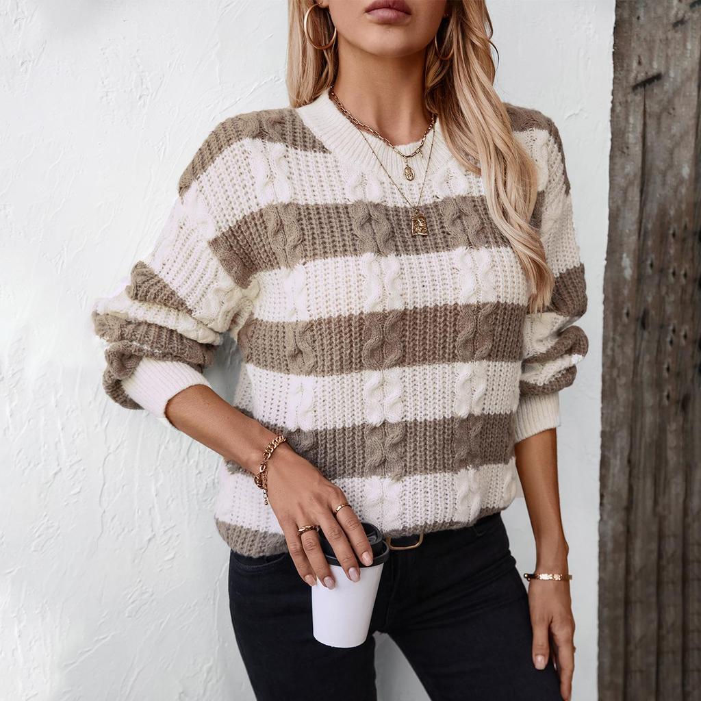 Осень-зима Винтажный свободный топ с длинными рукавами в полоску кардиган трикотажный свитер с круглым вырезом