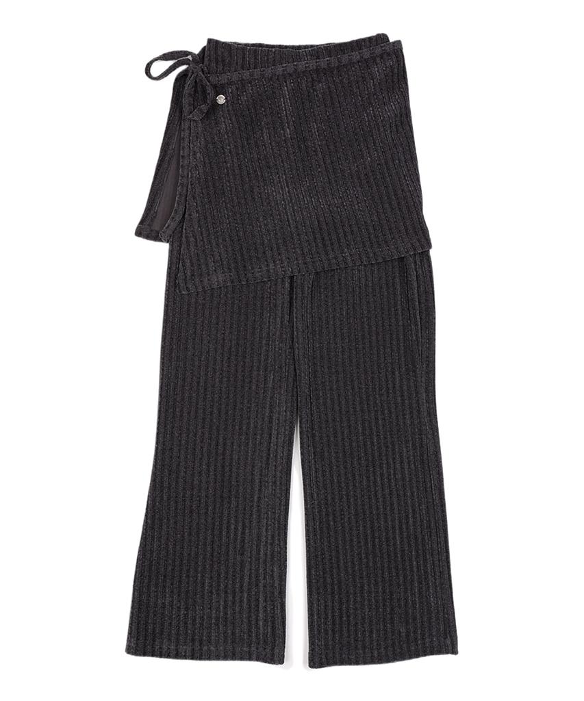 WHEN YOU MOVE String Velour Ribbed Wrap Skirt Pants Set Charcoal