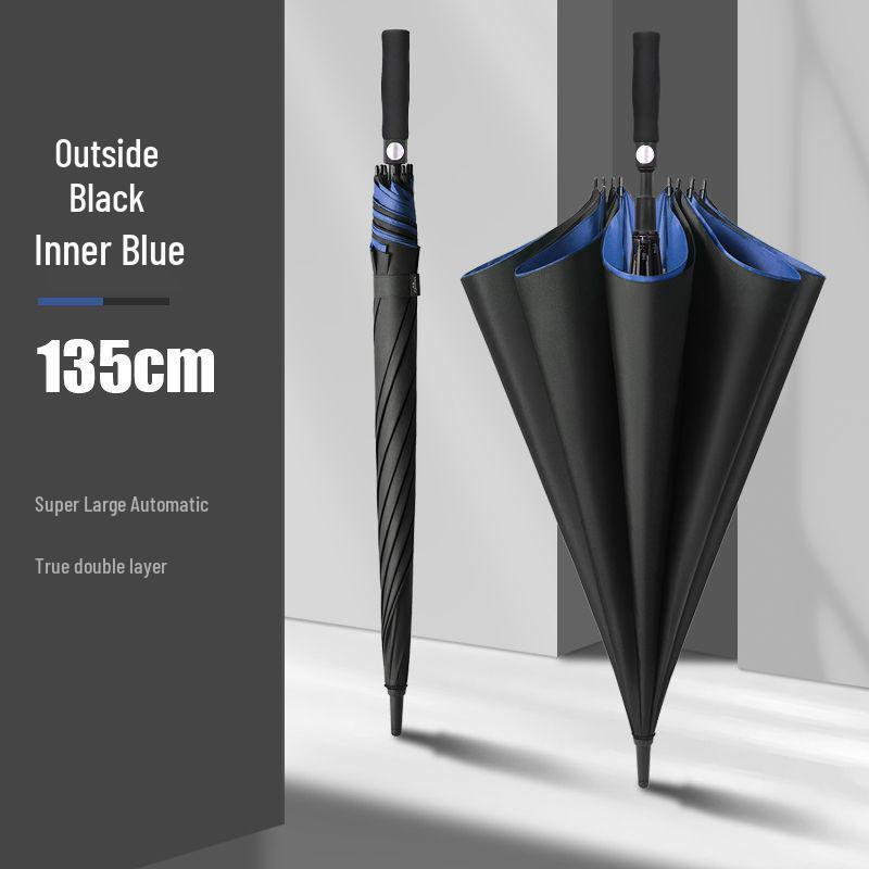 Мужской очень большой двухслойный зонт с длинной усиленной ручкой для двух или трех человек, штормоустойчивый и прочный.