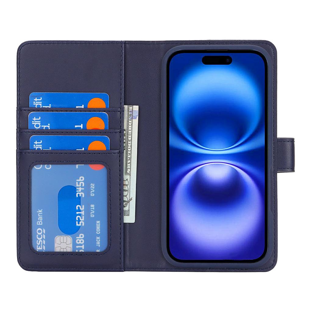 For iPhone 16 Wallet Case Compatible with MagSafe Anti-Drop Detachable PU Leather Phone Cover