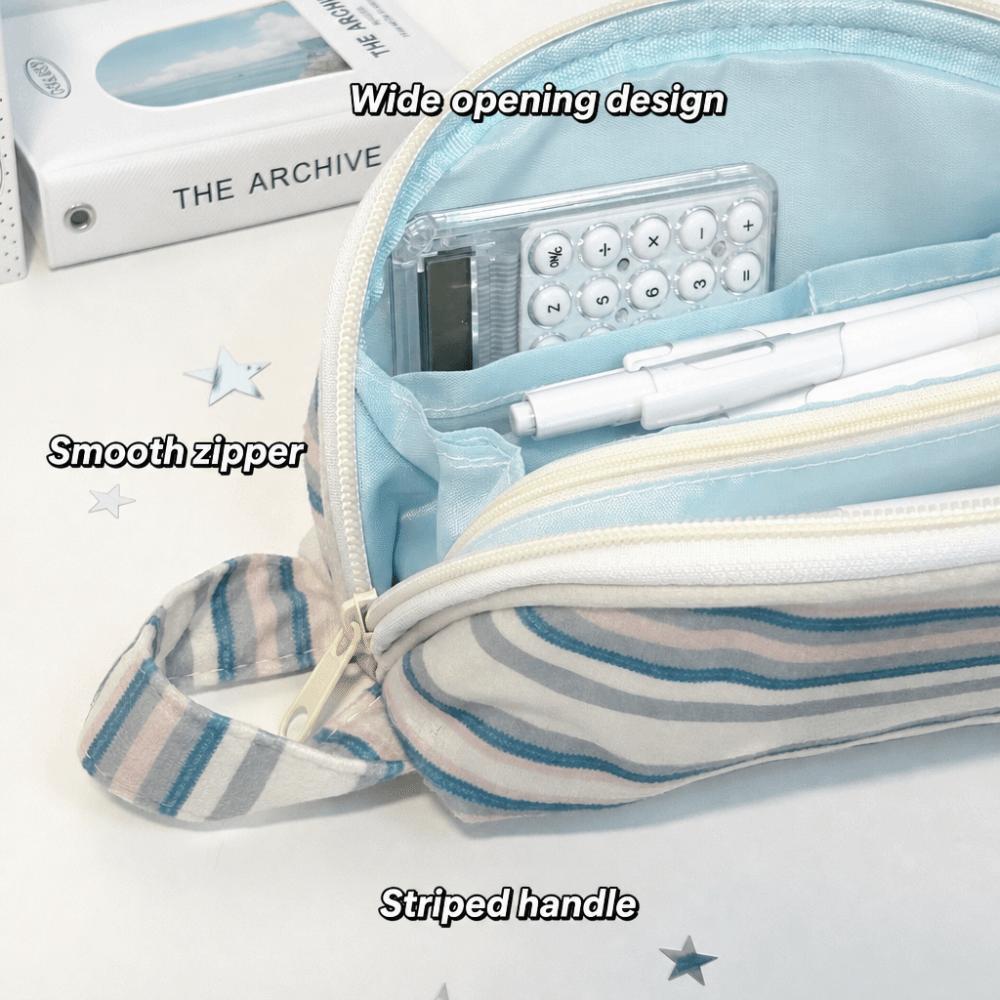 Shell Shape Pen Bag Stripe Patchwork Pencil Pouch Ins Stationery Bag  Studnets