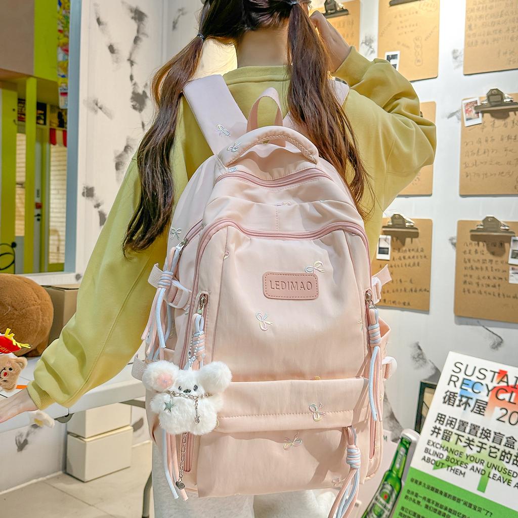 Schoolbag bow embroidery small fresh schoolbag junior high school student 1011 new ins large capacity backpack high school backpack