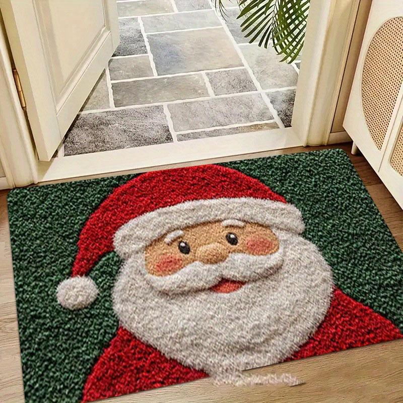 1pc Fluffy Christmas Deer Microfiber Bath Mat - Quick-Dry & Absorbent, Festive Holiday Design with Red Berries & Green Leaves