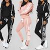 Fashion Women Casual Stripe Zipper Long Sleeve Pullove Sport Tops+Long Pants Set