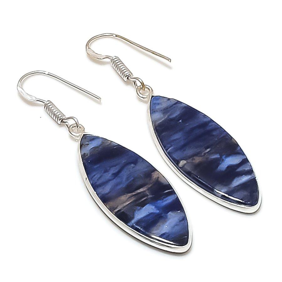 Натуральный камень содалит Ручная работа Серьга из стерлингового серебра 925 пробы 2,09" AE-11426