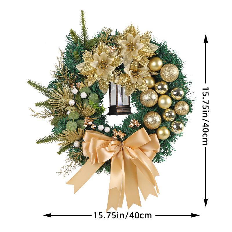 Рождественский венок, украшение входной двери, золотой рождественский шар, венок из сосновых иголок 2024 года, рождественская гирлянда, украшение