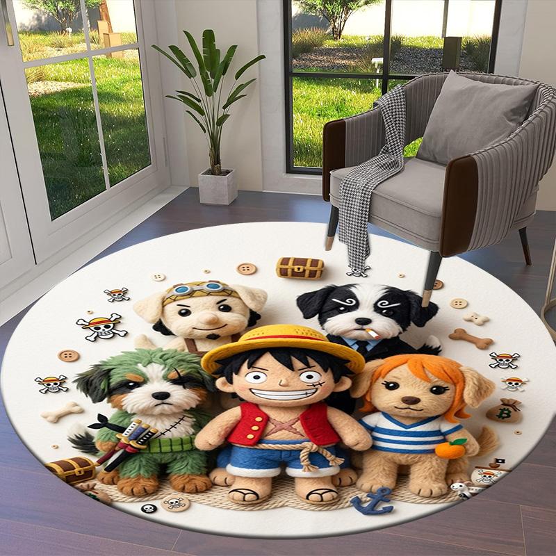 One Piece Poster Round Area Rug Carpet Rug For Living Room Bedroom Sofa Playroom Decor Nonslip Floor Mat