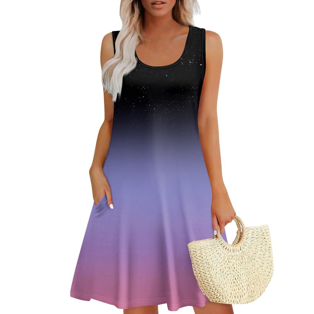 Женские летние платья, свободные сарафаны без рукавов с U-образным вырезом и карманами