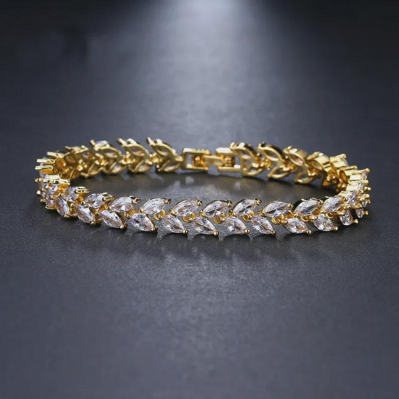 Korean Fashion Zircon Leaf Bracelet - Elegant Street Style for Women