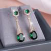 Роскошные зеленые серьги-капли с цирконием для женщин, длинные серьги-капли золотого цвета для девочек, ювелирные изделия для свадебной вечеринки