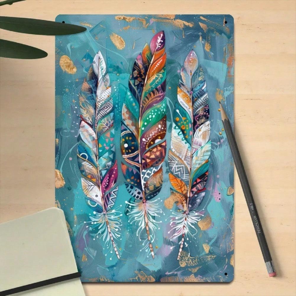 Винтажная металлическая жестяная табличка с пером, настенное искусство, 8x12 дюймов, водонепроницаемая, для улицы и помещений, декор для гостиной, сада, офиса