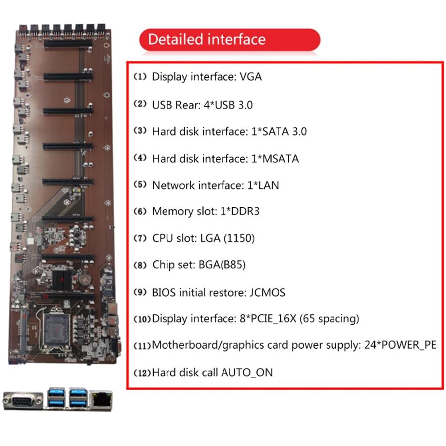 1xПрочная материнская плата для майнинга B85- 8PCI-E для настольных ПК B85 Материнская плата для майнинга