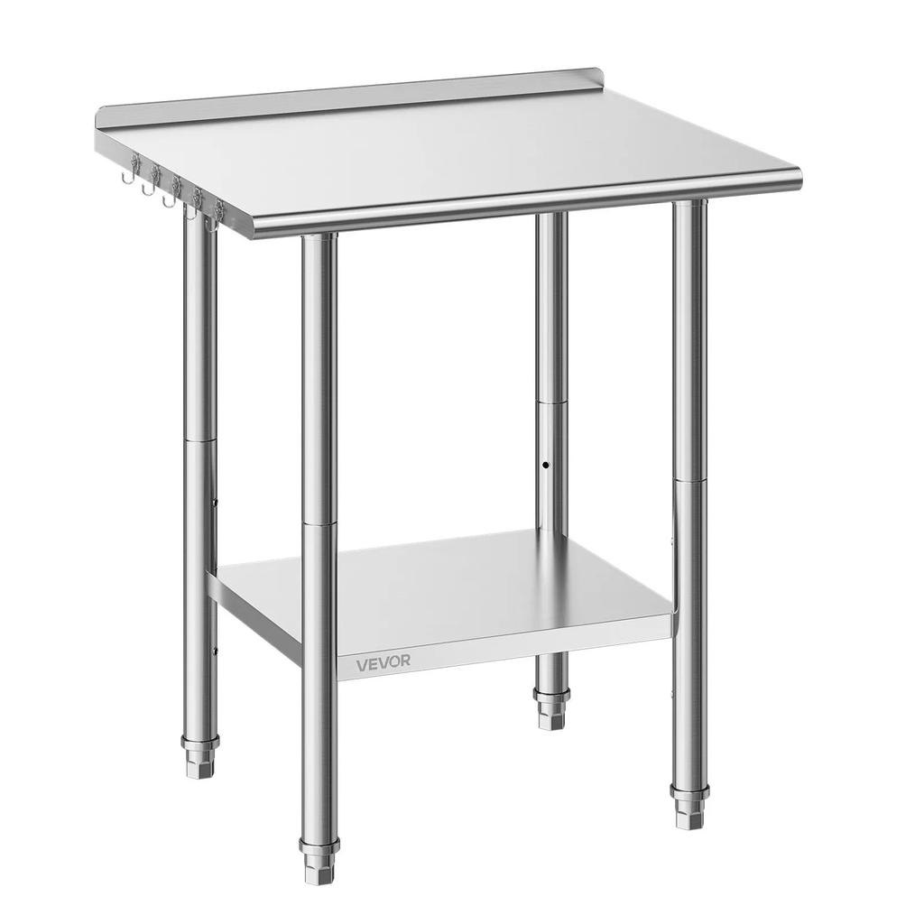 VEVOR Stainless Steel Work Table, 61x76 cm Food Prep Table with Backsplash, Commercial Kitchen Workstation with Adjustable Undershelf