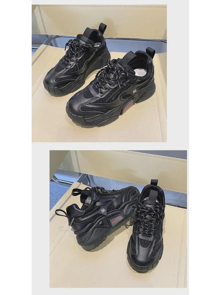 Модные сетчатые туфли для пап на весну и лето — конфетного цвета, дышащие, на толстой подошве, универсальные спортивные кроссовки