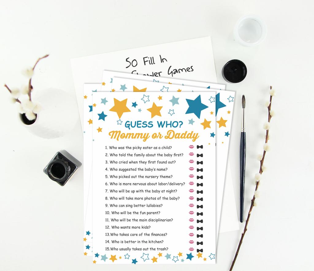 Inkdotpot Кто сказал это Игра Мама или Папа 50 Листов Веселая Игра Baby Shower Звезда Гендерно-нейтральная Вечеринка Поставка
