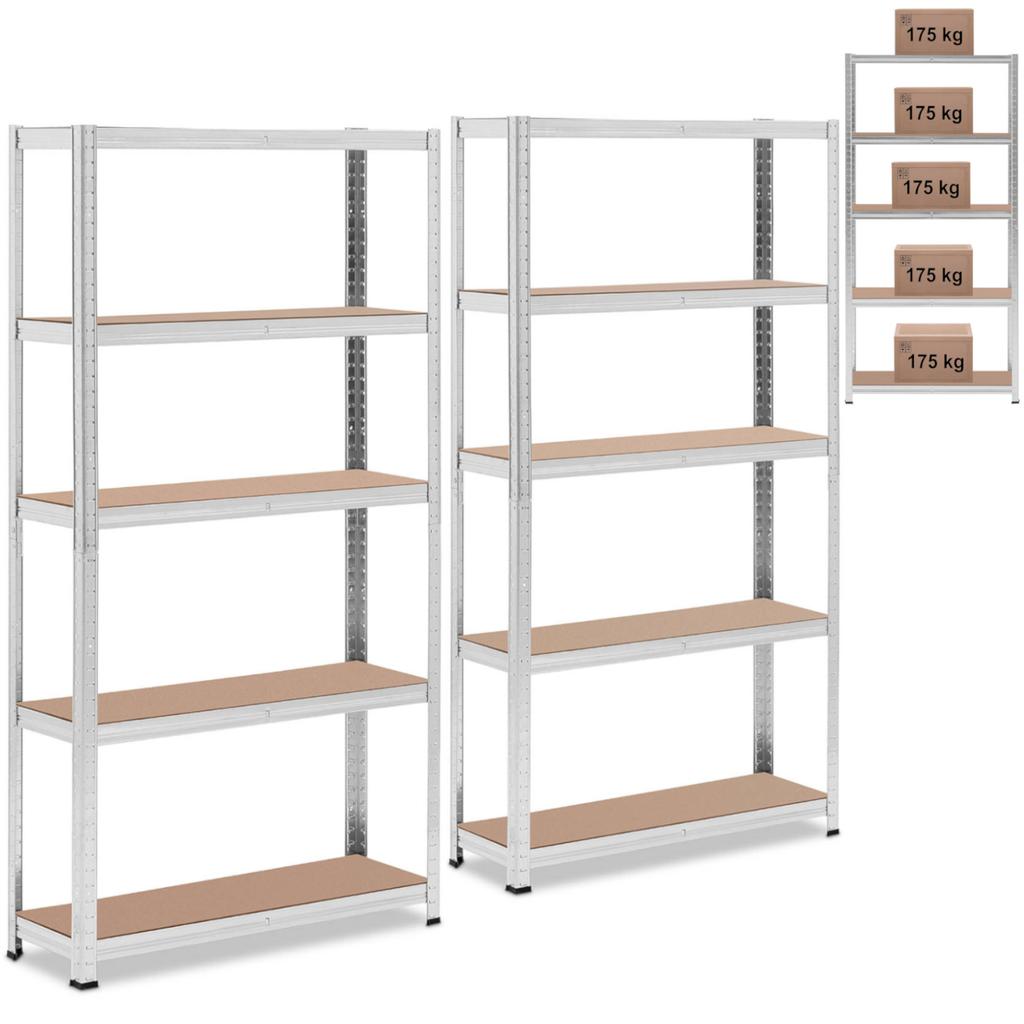 Metal storage rack 5 shelves 875 kg 90 x 30 x 180 cm gray 2 pcs