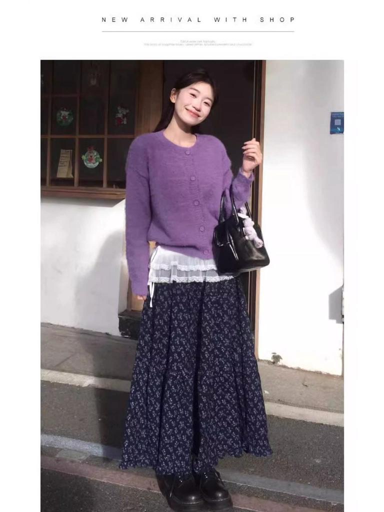 Korean Retro Floral Print Maxi Skirt – High Waist A-line for Spring and Summer Women's Fashion
