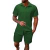 Men's Summer Solid Color Short Sleeve Button Lapel Shirt Shorts Set