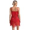 Womens 1920s Flapper Dance Dress V Neck Shiny Sequins Adjustable Spaghetti Straps Fringe Latin Party Costume