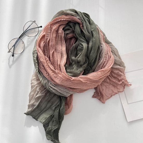 Unisex Shawl Scarf Gradient Color Versatile Wrinkled Long Scarf Autumn Winter Wind-Proof Cold-Resistant Shawl Wrap