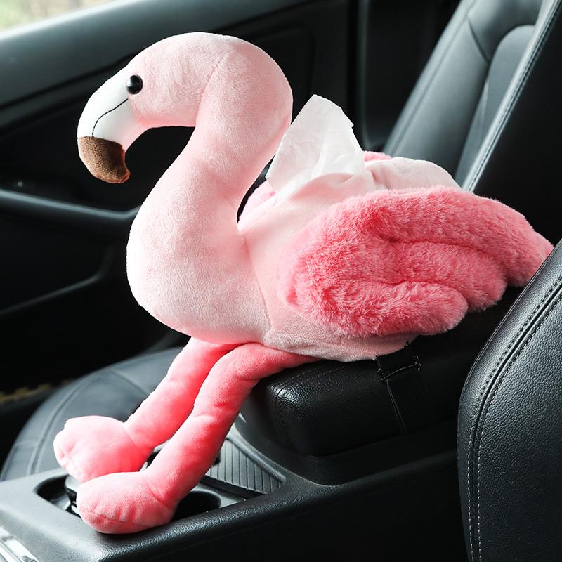 Pink Flamingo Plush Tissue Box Holder Car Usage Stuffed Cartoon Animal Plushie Decoration Gift