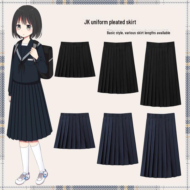 Японская плиссированная летняя школьная юбка JK - чистый черный индиго, в стиле колледжа