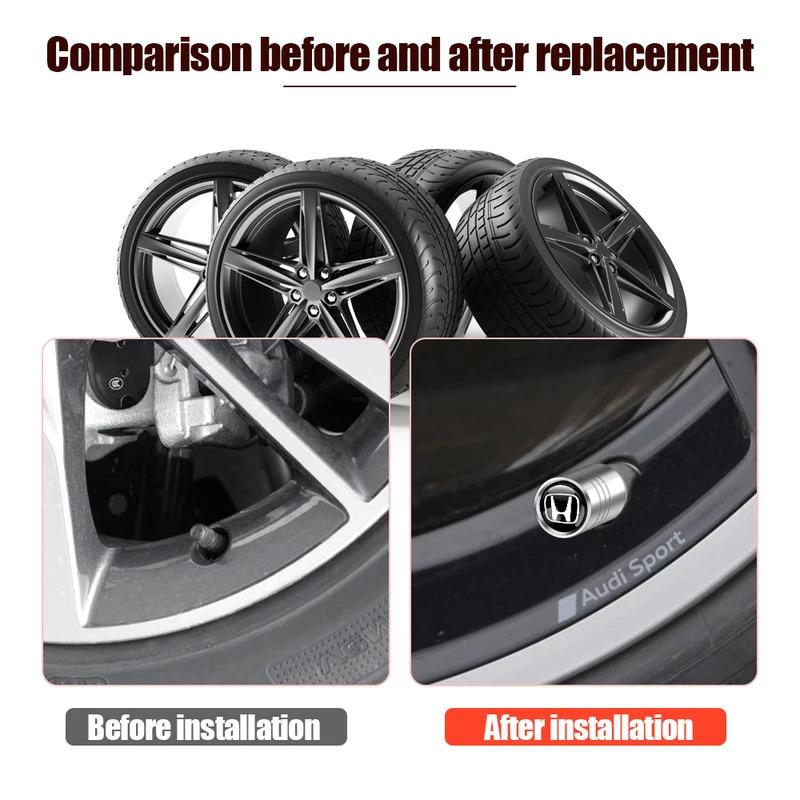 RFKNG1 For Honda 4Pcs Metal Car Wheel Tire Valve Stem Dust Cover Auto Accessories Civic 10th 11th Gen Hrv Fit 7 Crv Odyssey stickers
