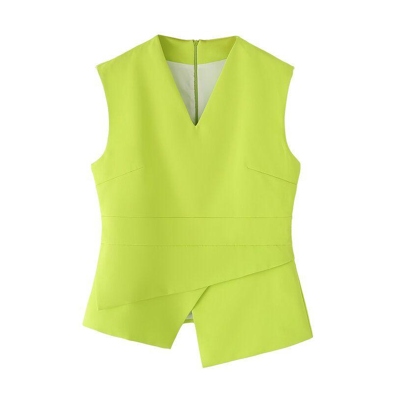 Fashion Style 2024 Summer New Arrival Women's Clothing Sleeveless Versatile Stylish Silm V Neck Vest Suit High Waist Pants