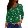 Женская модная повседневная рождественская блузка с V-образным вырезом и рукавом три четверти, украшенная пуговицами