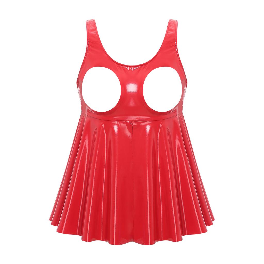 Женский латексный топ с эффектом мокрой кожи, без рукавов, с вырезами спереди, разрезом, оборками, клубная одежда, ночная одежда, рейв-наряд