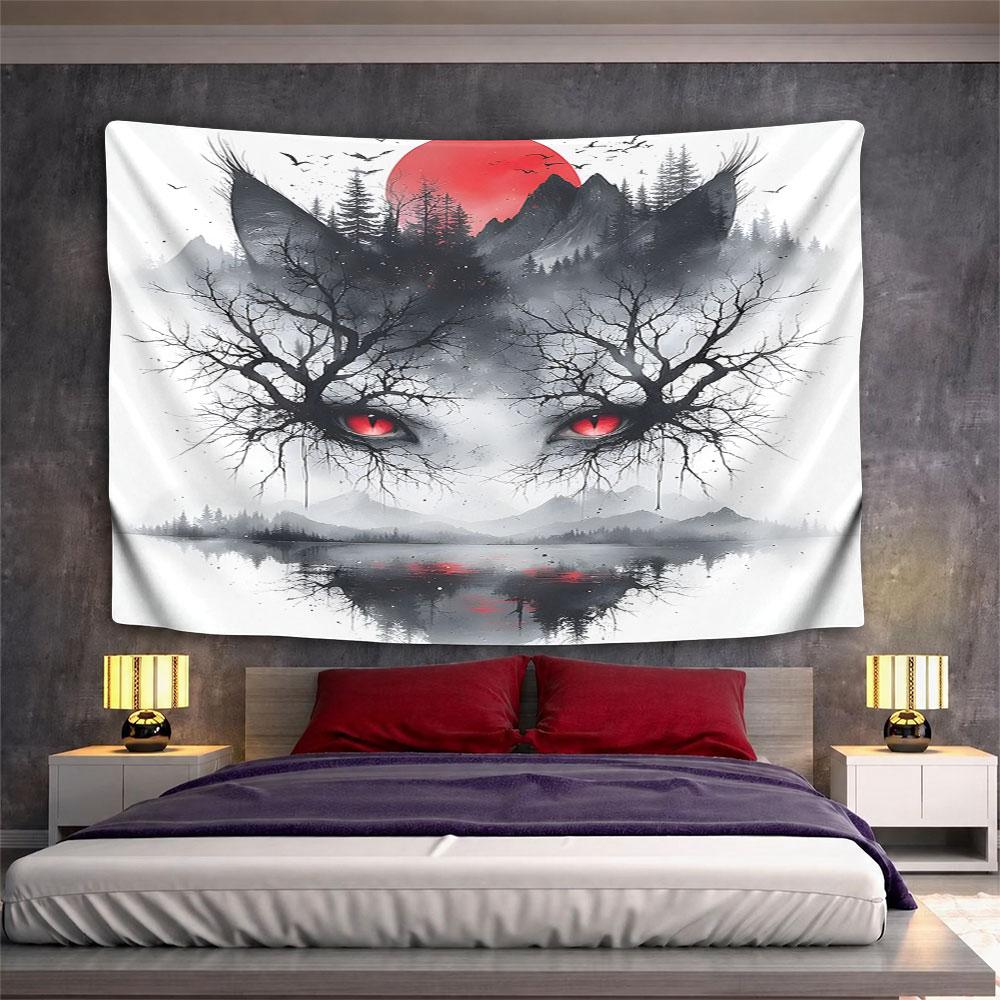 "Red-Eyed Wolf and Forest Moon Art" Pattern Wall Hanging Tapestry Decorative Tapestry Home Decor for Bedroom and Living Room