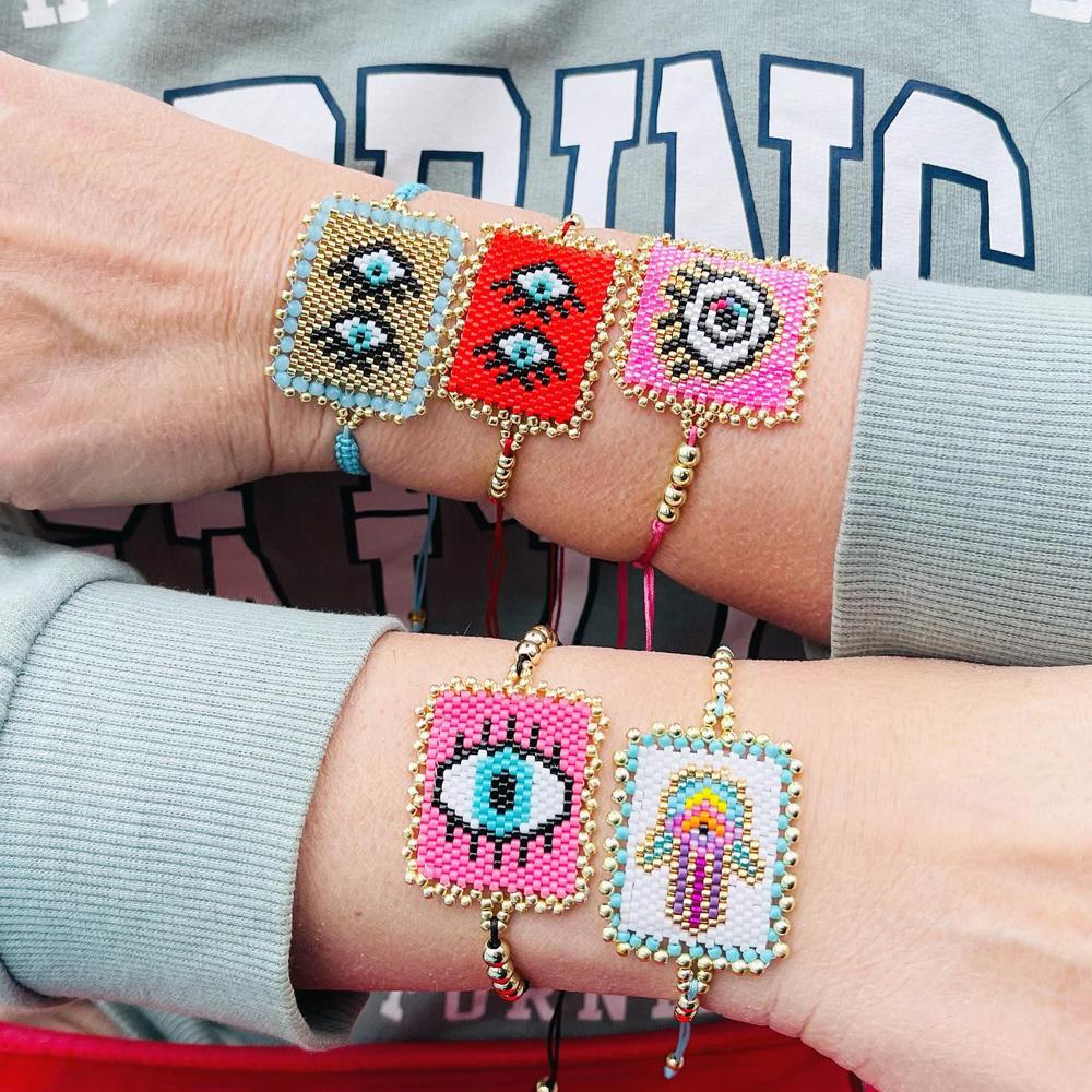 Ximang New in Fashion Ximang Beaded Handmade Charm Bracelets Women 2026 Hamsa Fatima Hand Love Heart Pattern Jewelry