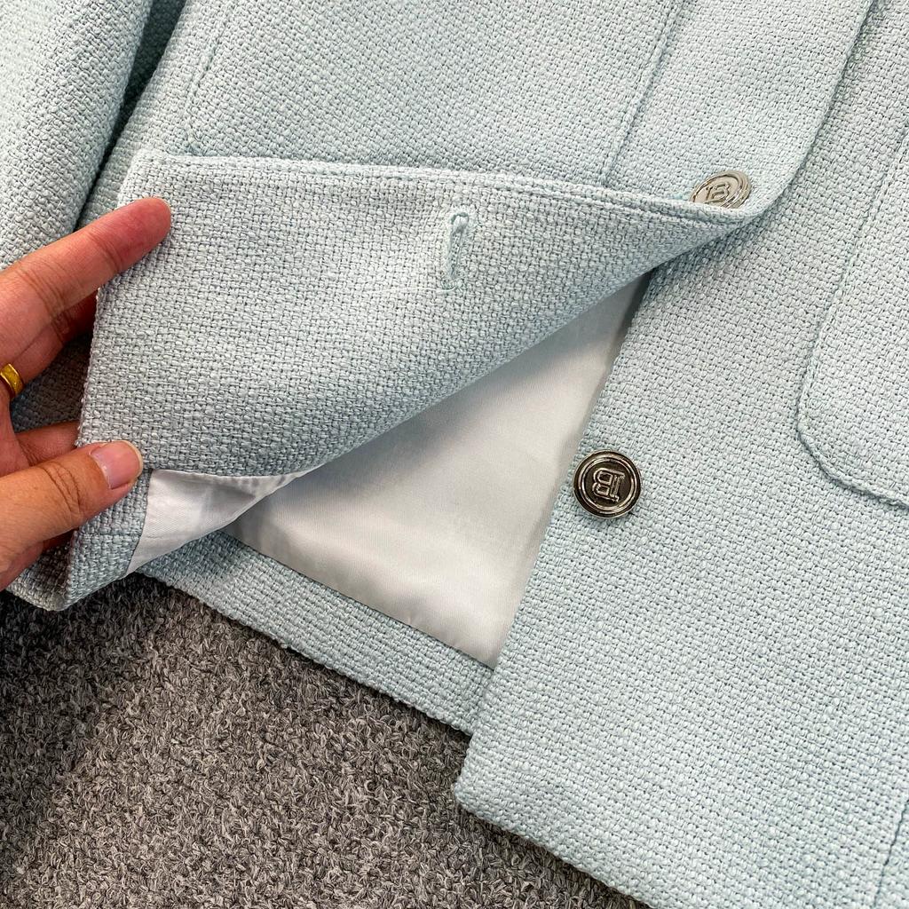 Осень Зима Женский Элегантный Маленький Ароматный Ветер Полный Рукав Однобортный Твидовый Короткий Пиджак Пальто с Карманом