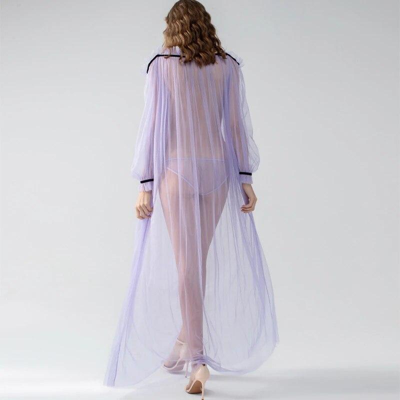 French Vintage Princess Sleepwear Women See Through Long Pajama Nightdress Fairy Ruffles Lace  Off The Shoulder Nightgowns
