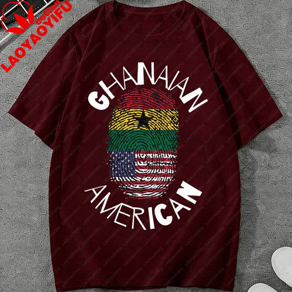 Juneteenth Ghanaian American Fingerprint Graphic TShirt Unisex Women USA Ghana Flag Heritage Pride Cotton Tops for Juneteenth Gift