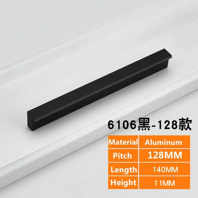 Black Hidden Cabinet Handles Aluminum Alloy Kitchen Cupboard Pulls Drawer Knobs Bedroom Door Furniture Handle Hardware