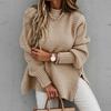New Loose Split Knitted Long Sleeve Thick Sweater Half High Neck Korean Fashion Pullover Autumn Winter Black Women Clothes