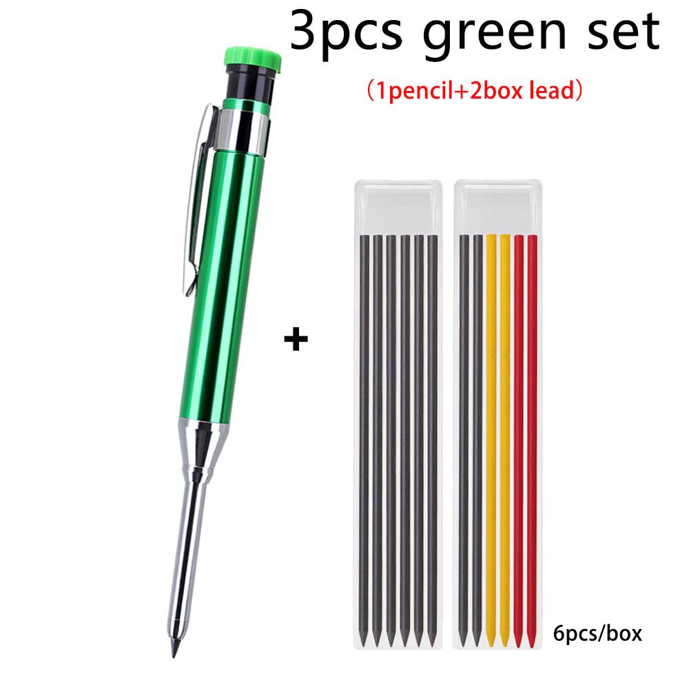 Long Head Nib Deep Hole Woodworking Metal Solid Carpenter Mechanical Pencil Set with Sharpener Construction Marking Scriber Tool