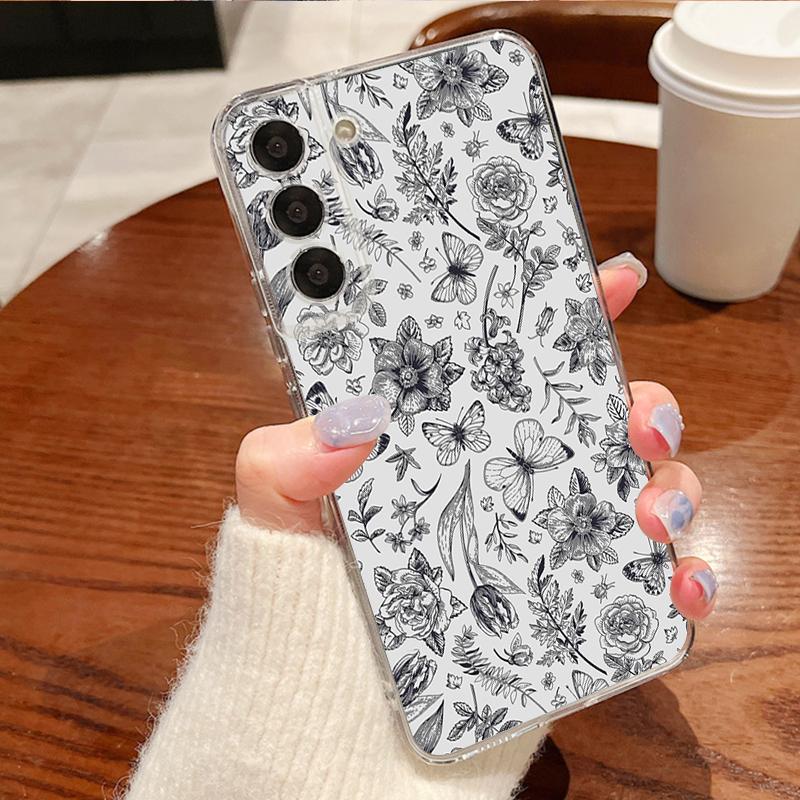 Пасторальный чехол с полевыми цветами для Samsung Galaxy S26 S25 Ultra S24 S23 S22 Plus S21 FE A54 A55 A16 A26 A36 A56 A17 A27 A37 A57 5G Прозрачный мягкий чехол
