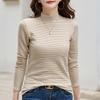 Новая осенне-зимняя полосатая водолазка с воротником-стойкой для девочек, утолщенная теплая футболка с длинными рукавами, женский топ
